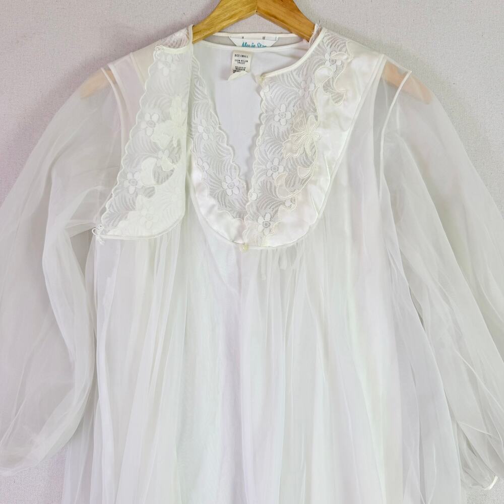 Vintage 70s Movie Star Peignoir Set Women S White Chiffon Nylon Tricot Lace Robe